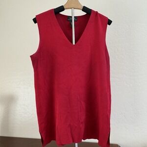 Lauren Ralph Lauren Tank Top Womens L Red Silk Blend Sleeveless Shell Stretch